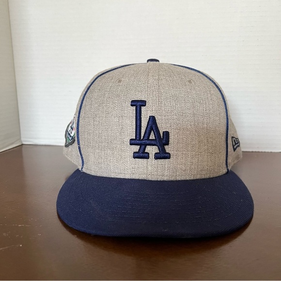 NEW ERA LOS ANGELES DODGERS MENS GREY HEATHER PATCH 59FIFTY FITTED HAT sz 8 - Picture 2 of 7